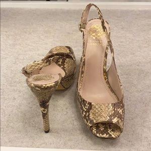 Snakeskin slingback heels